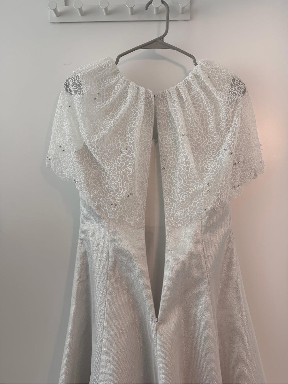 White Lace Yoke A-Line Glimmering Dress - Picture 5 of 8